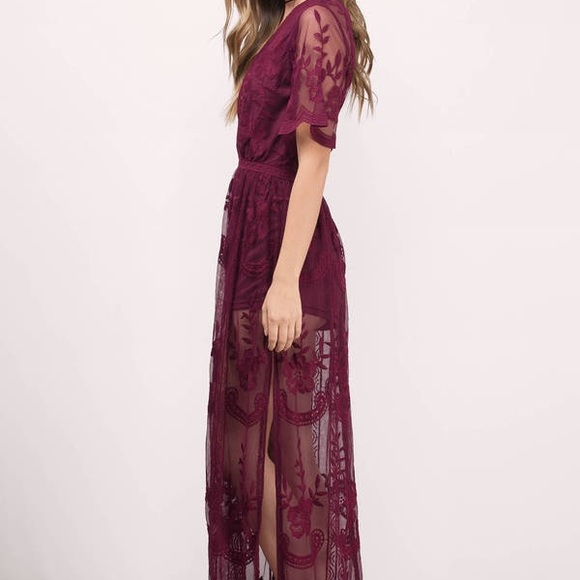 Lace Maxi Romper in Burgundy - Picture 2 of 7